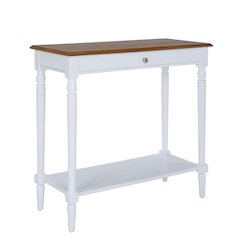 French Country 1 Drawer Hall Table with Shelf, Dark Walnut/White Finish