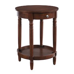 French Country Manor No Tools Round End Table with Shelf
