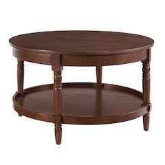 French Country Manor No Tools Round Coffee Table with Shelf