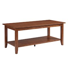 Rectangular Coffee Table with Shelf in Brown MDF and Rubberwood Legs