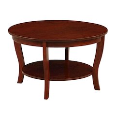 Distressed Round Coffee Table with Shelf in Classic Style, 30-Inch Diameter