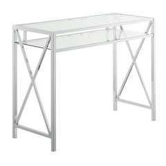 Modern Chrome And Clear Glass 42-Inch Desk With Sleek Design For Office Use