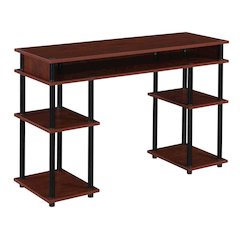 Contemporary Student Desk With Cherry Finish And Stainless Steel Accents
