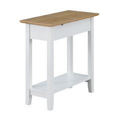 American Heritage Flip Top End Table With Charging Station, Driftwood/White