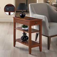 American Heritage 1 Drawer Chairside End Table with Charging Station and Shelves