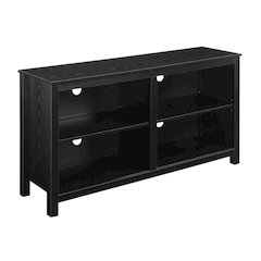 Black wood TV stand, adjustable shelves, 65-inch televisions, modern style