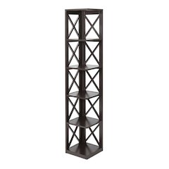Corner bookcase in a sleek finish with five spacious shelves, flexible storage