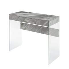 Gray Marble Glass Desk With Modern Design And Spacious Surface