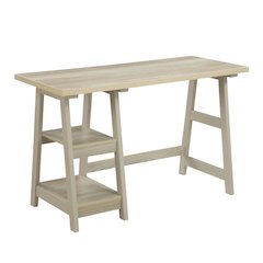 Rustic Trestle Desk With Shelves And Melamine Finish For Office Spaces