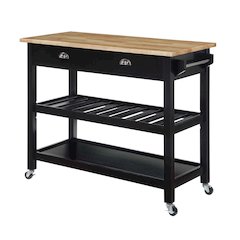 American Heritage 3 Tier Butcher Block Kitchen Cart with Drawers, Butcher Block/Black