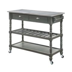 French Country 3 Tier Stainless Steel Kitchen Cart with Drawers
