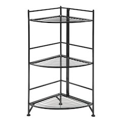 Xtra Storage 3 Tier Corner Folding Metal Corner Shelf Black
