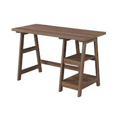 Modern Distressed Wood Office Desk With Shelves, Mdf And Melamine Overlay
