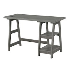 Charcoal Gray Trestle Desk With Charging Station And Melamine Overlay