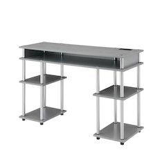 Gray Student Desk With Built-In Charging Station, Modern Workspace Solution