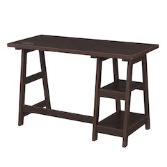 Espresso Trestle Desk With Built-In Charging Station For Office Workspace