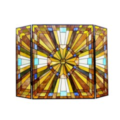 FLARE Tiffany-glass Mission 3pcs Folding Fireplace Screen 38" Wide