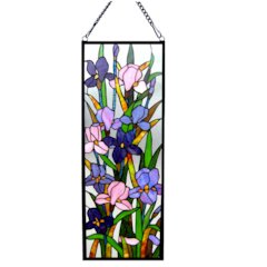 SORORIA Tiffany-glass Iris Design Window Panel 11.5x31.5