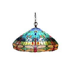 SCARLET Tiffany-style 3 Light Dragonfly Hanging Pendant Lamp 24" Shade