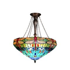 SCARLET Tiffany-style 3 Light Dragonfly Inverted Ceiling Pendant 24" Shade