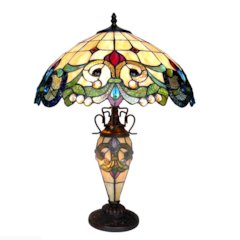 DULCE Tiffany-style 3 Light Victorian Double Lit Table Lamp 18" Shade
