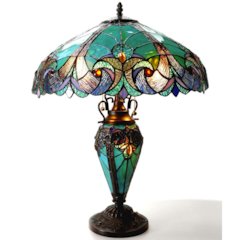 LIAISON Tiffany-style 3 Light Victorian Double Lit Table Lamp 18" Shade