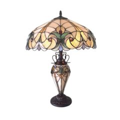 LIAISON Tiffany-style 3 Light Victorian Double Lit Table Lamp 18" Shade