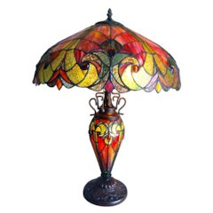 LIAISON Tiffany-style 3 Light Victorian Double Lit Table Lamp 18" Shade