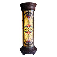 RUBY SPECTACLE Tiffany-glass 2 Light Victorian Pedestal Light Fixture 30" Tall