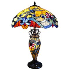 3 Light Tiffany Style Dragonfly Double Lit Table Lamp 18" Shade