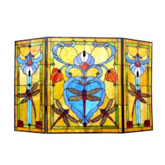 ZYGO Tiffany-style 3pcs Folding Dragonfly Fireplace Screen 44" Wide