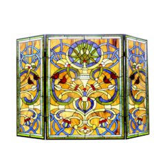 BARDOT Tiffany-glass Victorian 3pcs Folding Fireplace Screen 40" Wide