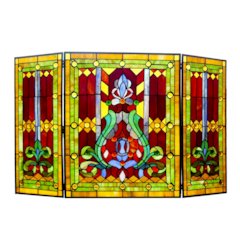 Tiffany-glass 3pcs Folding Victorian Fireplace Screen 44" Wide