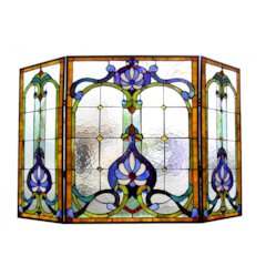 Tiffany-glass 3pcs Folding Victorian Fireplace Screen 44" Wide
