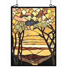 CHLOE Lighting AUTUMN VALLEY Tiffany-Style Floral Stained Glass Window Panel 25" Height