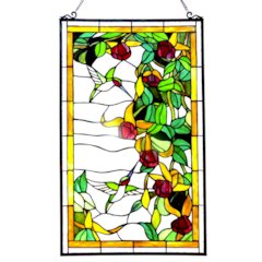 Tiffany-glass Hummingbirds Design Window Panel 20x32