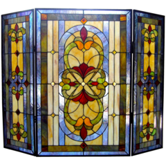 Tiffany-glass 3pcs Folding Victorian Fireplace Screen 40" Wide