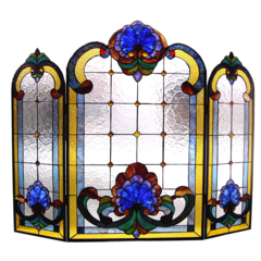 Tiffany-glass 3pcs Folding Victorian Fireplace Screen 40" Wide