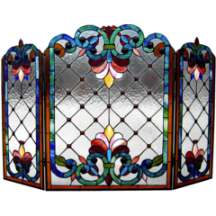 Tiffany-glass 3pcs Folding Victorian Fireplace Screen 44" Wide