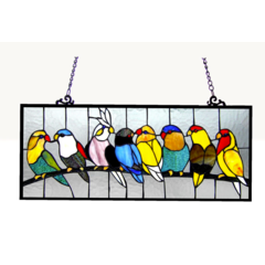 BIRDIES Tiffany-glass featuring Birds Window Panel 25.5x10.5