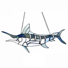 CHLOE Lighting SWORDFISH Animal-Style Stained Glass Window Panel 16" Wide