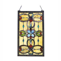 CHLOE Lighting JENICE Tiffany-Style Victorian Stained-Glass Window Panel 26" Height