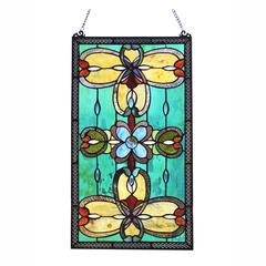 CHLOE Lighting JENICE Tiffany-Style Victorian Stained-Glass Window Panel 26" Height