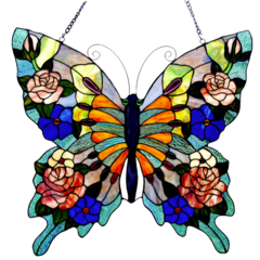 CHLOE Lighting Tiffany-glass Butterfly Window Panel 22.5x24