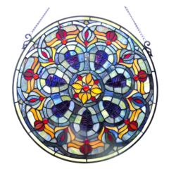 Tiffany-glass Victorian Window Panel 20"