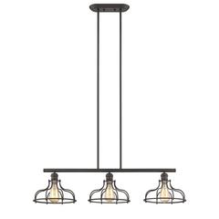 JAXON Industrial-style 3 Light Rubbed Bronze Island Hanging Fixture 37" Wide