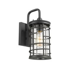 LAUREL Industrial 1 Light Textured Black Outdoor Wall Sconce 13" Tall