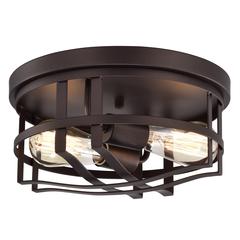 CHLOE Lighting IRONCLAD Industrial 2 Light Oil Rubbed Bronze Ceiling Flush Fixture 12" Wide