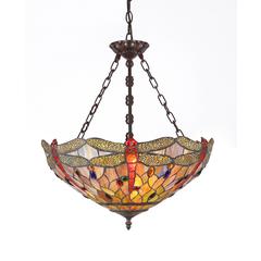 ANISOPTERA PURITY Tiffany-style 3 Light Dragonfly Inverted Ceiling Pendant Fixture 18" Shade