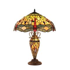 ANISOPTERA PURITY Tiffany-style Dragonfly 3 Light Double Lit Table Lamp 19" Shade